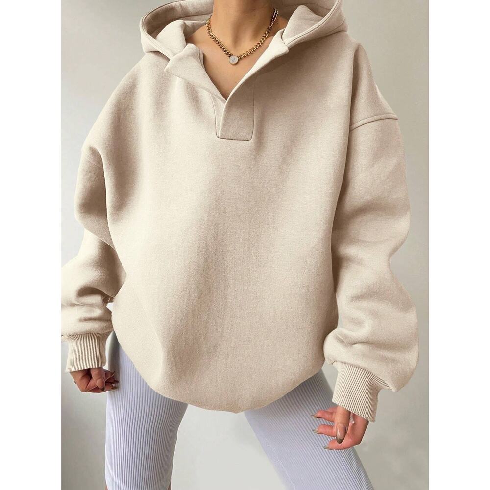 Hooded Slouchy Long Sleeve Sweatshirt Beige